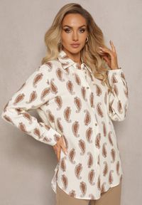 Renee - Beżowo-Brązowa Bawełniana Koszula z Drobnym Wzorem Paisley Kaisleigh. Kolor: beżowy. Materiał: bawełna. Wzór: paisley. Styl: klasyczny