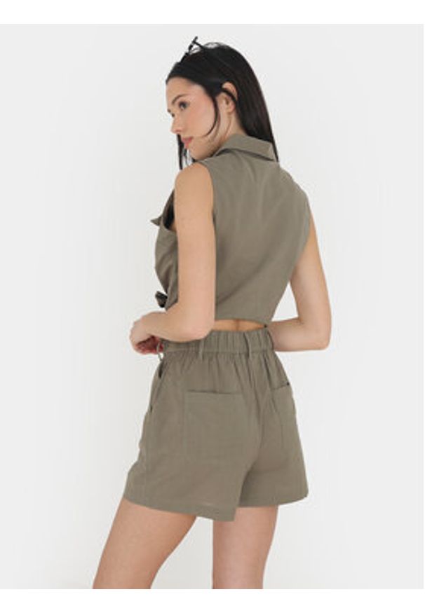 Brave Soul Koszula LWT-548ELIZABETH Khaki Straight Fit. Kolor: brązowy. Materiał: bawełna