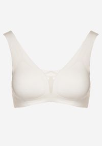 Born2be - Biały Biustonosz Sportowy z Siateczką i Gorsetowym Zdobieniem Saliatessa. Kolor: biały. Rodzaj stanika: wyciągane miseczki. Wzór: aplikacja #3