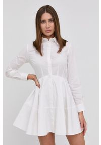 Pinko sukienka bawełniana kolor biały mini rozkloszowana. Kolor: biały. Materiał: bawełna. Długość rękawa: długi rękaw. Wzór: gładki. Typ sukienki: rozkloszowane. Długość: mini