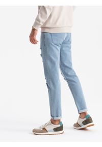 Ombre Clothing - Washowane męskie jeansowe spodnie TAPERED FIT z przetarciami – błękitne V1 OM-PADP-0163 - XXL. Kolor: niebieski. Materiał: jeans. Styl: rockowy #6