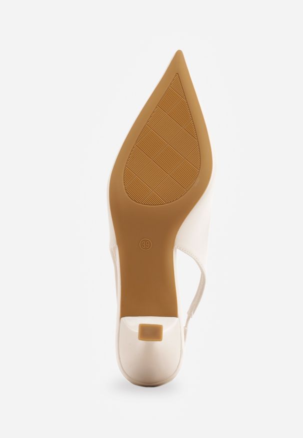 Renee - Beżowe Czółenka Sandały Vices na Kaczuszce Typu Slingback Ozdobione Metaliczną Aplikacją Lilarunea. Okazja: na co dzień. Kolor: beżowy. Materiał: jeans. Wzór: aplikacja. Sezon: lato. Obcas: na szpilce. Styl: elegancki, casual