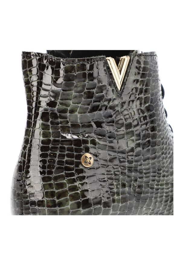 Zielone Botki Maciejka Damskie Stylowe Obuwie Skórzane. Okazja: na co dzień. Zapięcie: sznurówki. Kolor: zielony. Materiał: skóra. Obcas: na obcasie. Styl: elegancki. Wysokość obcasa: średni