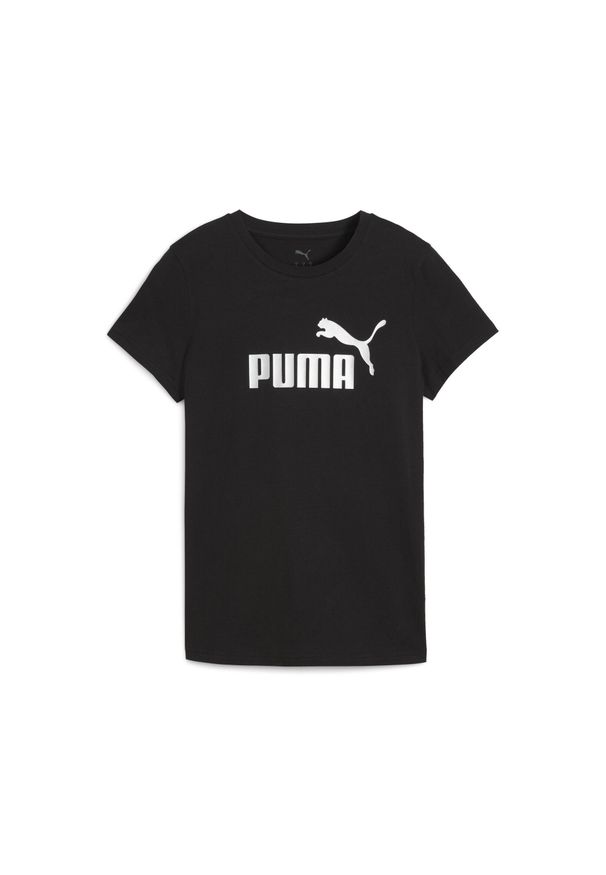 Puma - Damska koszulka z logo NO. 1 ESS METALLIC PUMA Black Metallic Silver. Kolor: czarny. Wzór: nadruk. Sport: fitness