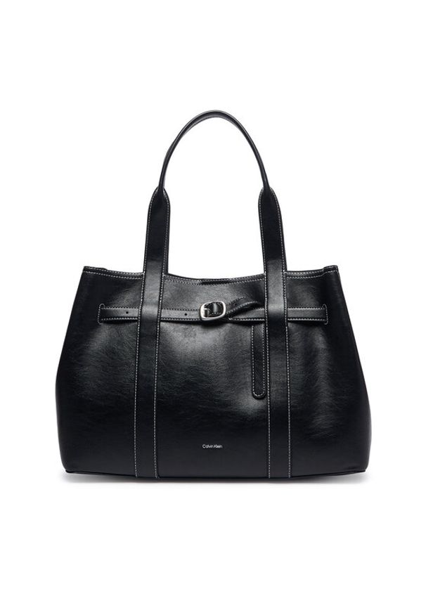 Calvin Klein Torebka Buckle Medium Work Tote LV04F3549G Czarny. Kolor: czarny. Materiał: skórzane