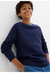 bonprix - Sweter z cienkiej bawełnianej dzianiny. Kolor: niebieski. Materiał: dzianina, bawełna