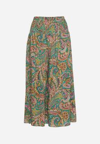 Born2be - Zielone Bawełniane Spodnie Kuloty z Wzorem Paisley Tarrisa. Okazja: na co dzień. Kolor: zielony. Materiał: bawełna. Wzór: paisley. Styl: elegancki, casual