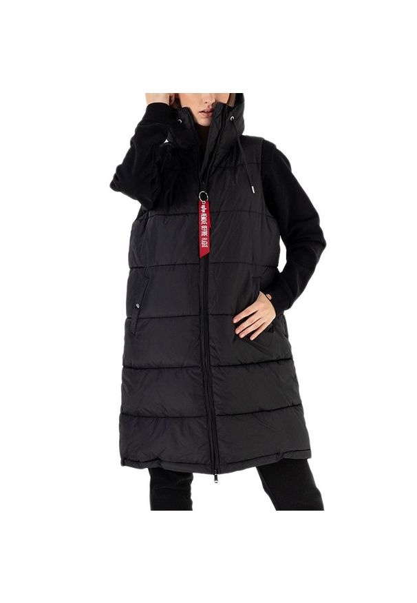 Bezrękawnik Alpha Industries Long Puffer Vest WMN 10800203 - czarny. Kolor: czarny. Materiał: nylon, syntetyk, poliester. Długość rękawa: bez rękawów. Długość: długie. Sezon: jesień