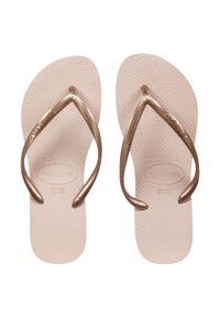 Japonki damskie Havaianas Slim. Kolor: różowy. Materiał: kauczuk, syntetyk. Wzór: paski