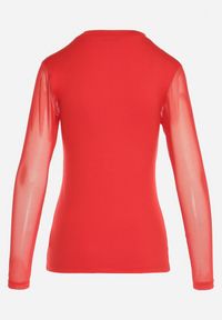 Born2be - Czerwona Wiskozowa Bluzka z Asymetrycznym Dekoltem i Siateczką Layera. Kolor: czerwony. Materiał: wiskoza #4