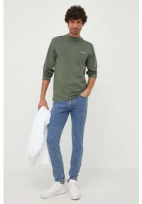 Calvin Klein longsleeve męski kolor zielony gładki. Okazja: na co dzień. Kolor: zielony. Długość rękawa: długi rękaw. Wzór: gładki. Styl: casual #5