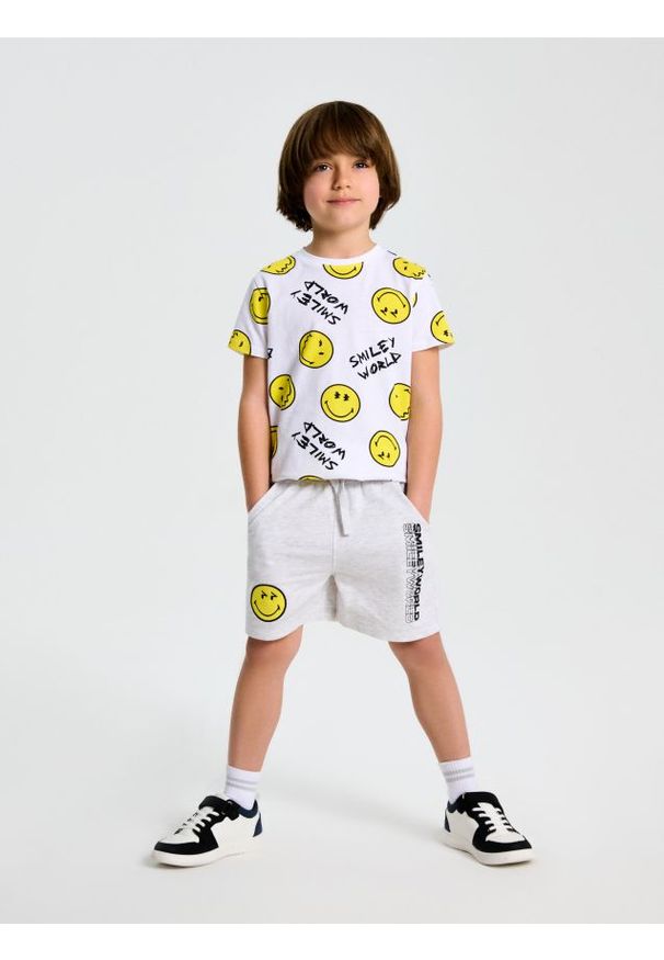 Sinsay - Szorty z ozdobnym haftem SmileyWorld® - szary. Kolor: szary. Wzór: haft