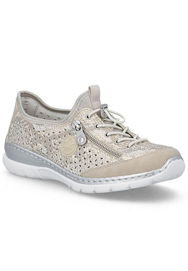Półbuty damskie sportowe ażurowe złote Rieker L3252-92. Kolor: złoty. Materiał: tkanina. Wzór: ażurowy. Styl: sportowy