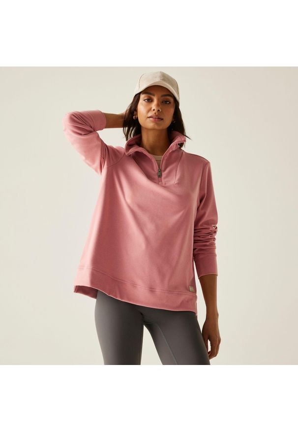 Regatta - Polar damski z suwakiem 1/2 Demmi. Kolor: różowy. Materiał: polar. Wzór: paski. Sport: turystyka piesza