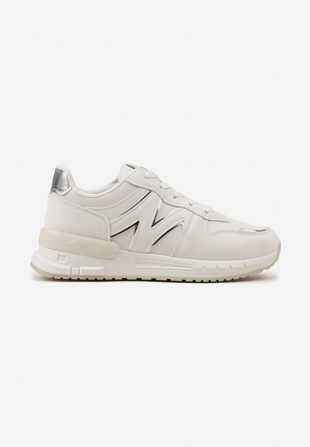 Born2be - Białe Sznurowane Sneakersy na Płaskiej Podeszwie z Metalicznym Wykończeniem Vivamarie. Nosek buta: okrągły. Zapięcie: sznurówki. Kolor: biały. Obcas: na płaskiej podeszwie. Wysokość obcasa: niski