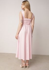 Born2be - Różowa Bawełniano-Wiskozowa Sukienka Retro w Groszki o Rozkloszowanym Kroju Eviphaia. Okazja: na co dzień. Kolor: różowy. Materiał: wiskoza, bawełna. Wzór: grochy. Typ sukienki: rozkloszowane. Styl: retro #8