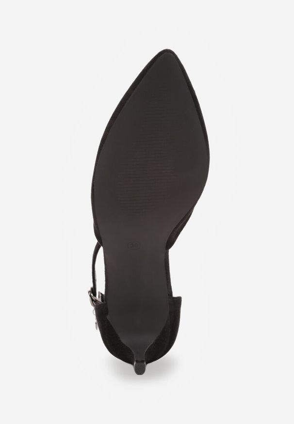 Renee - Czarne Czółenka Vices na Szpilce z Wkładką ze Skóry Naturalnej i Ozdobnym Paskiem Selarae. Okazja: na spotkanie biznesowe. Zapięcie: pasek. Kolor: czarny. Materiał: skóra. Obcas: na szpilce. Styl: biznesowy, elegancki, klasyczny