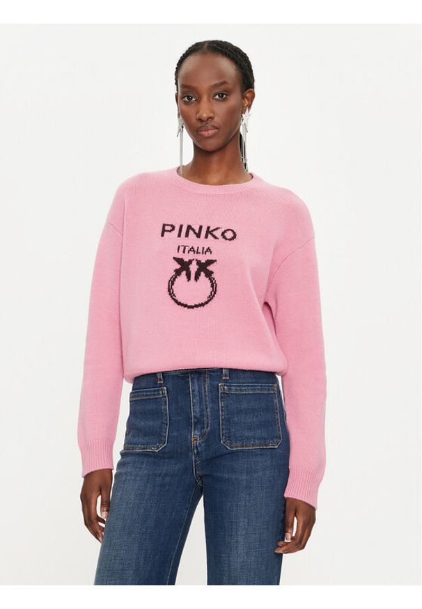 Pinko Sweter Logo Intersino 100414 Y7Z4 Różowy Regular Fit. Kolor: różowy. Materiał: wełna