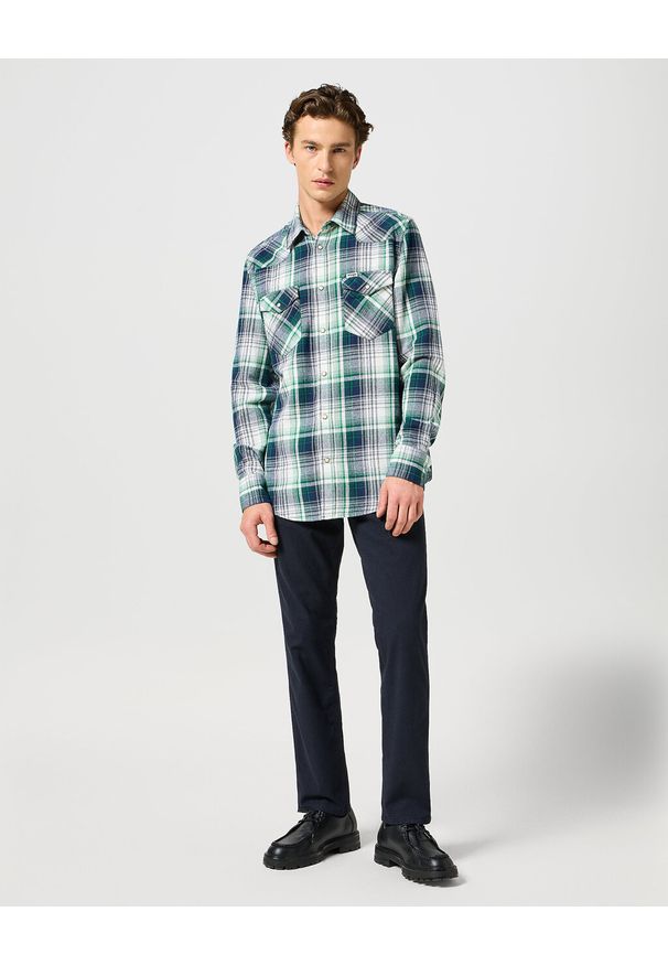 Wrangler - WRANGLER MĘSKA KOSZULA WESTERN SHIRT GREEN BLUE 112357242 W5B4017986