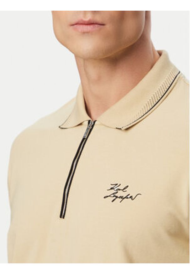 Karl Lagerfeld - KARL LAGERFELD Polo 745021 562221 Beżowy Regular Fit. Typ kołnierza: polo. Kolor: beżowy. Materiał: bawełna