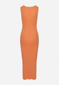 Born2be - Pomarańczowa Sukienka Bodycon z Prążkowanej Lekkiej Dzianiny z Metaliczną Nitką Ithiles. Kolor: pomarańczowy. Materiał: dzianina, prążkowany. Typ sukienki: bodycon. Styl: elegancki
