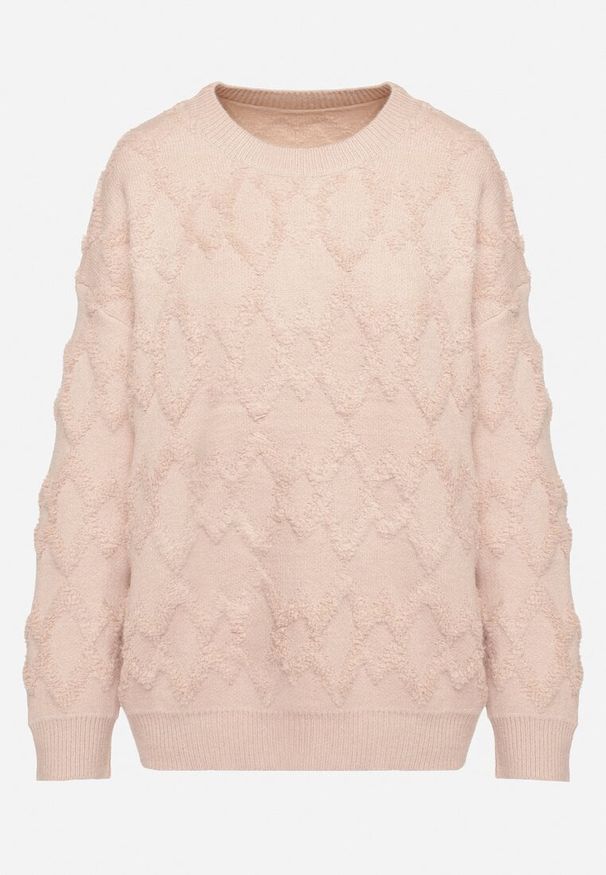 Born2be - Jasnoróżowy Sweter o Luźnym Kroju i Wzorzystym Splocie ze Ściągaczami Elondrae. Kolor: różowy. Materiał: materiał. Wzór: ze splotem. Sezon: zima