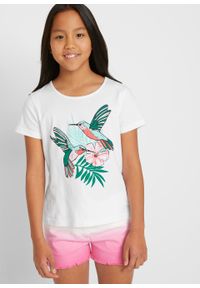 T-shirt dziewczęcy (2 szt. w opak.) bonprix biały-zielony morski + biały. Kolor: biały #5
