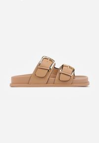 Renee - Ciemnobeżowe Klapki z Metalicznymi Klamrami Aetheta. Okazja: na spacer. Kolor: beżowy #4
