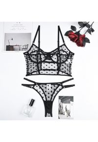 Intica - Komplet bielizny z usztywnianym biustonoszem i figami w kropki Ailish. Kolor: czarny. Materiał: materiał. Wzór: kropki #1