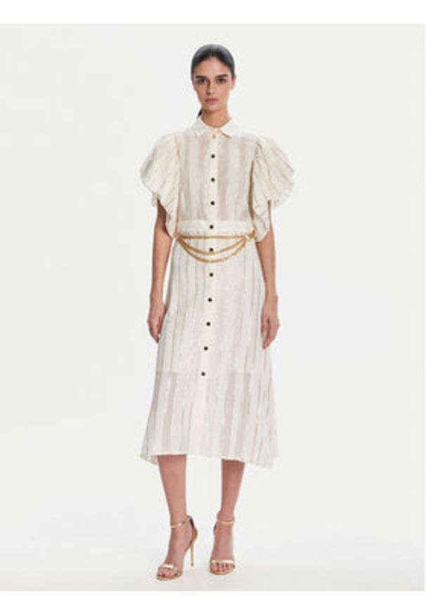 Fracomina Sukienka koszulowa FS25SD3003W403Q7 Biały Regular Fit. Kolor: biały. Materiał: bawełna. Typ sukienki: koszulowe