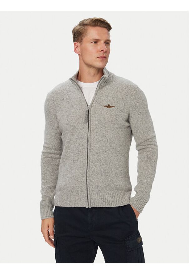 Aeronautica Militare Kardigan 262MA1646UL00924 Szary Regular Fit. Kolor: szary. Materiał: wełna