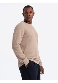 Ombre Clothing - Męski melanżowy sweter ze strukturalnej dzianiny – piaskowy V3 - Rozmiar: XXL. Okazja: na co dzień. Materiał: dzianina. Wzór: melanż. Styl: casual #3