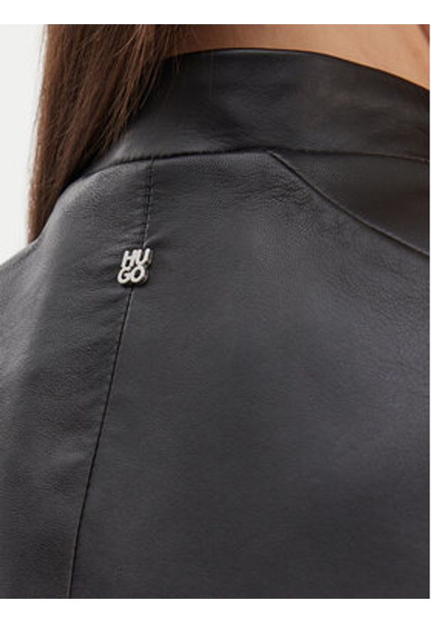 Hugo - HUGO Kurtka skórzana Lasari 50555743 Czarny Regular Fit. Kolor: czarny. Materiał: skóra