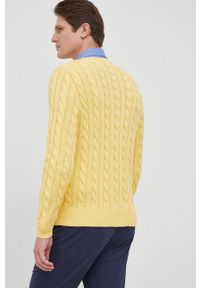 Polo Ralph Lauren sweter bawełniany męski kolor żółty lekki. Okazja: na co dzień. Typ kołnierza: polo. Kolor: żółty. Materiał: bawełna. Długość rękawa: długi rękaw. Długość: długie. Wzór: ze splotem. Styl: casual