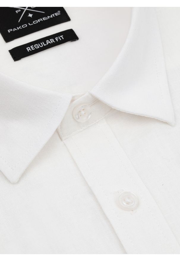 Pako Lorente - PAKO LORENTE - Lniana biała koszula z krótkim rękawem. Kolor: niebieski, biały. Materiał: len. Długość rękawa: krótki rękaw. Długość: krótkie. Wzór: gładki. Sezon: wiosna