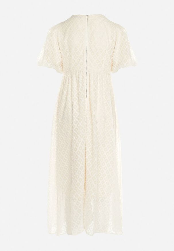 Born2be - Beżowa Haftowana Sukienka Taliowana Maxi Indiria. Kolor: beżowy. Materiał: tkanina, materiał. Długość rękawa: krótki rękaw. Wzór: haft. Długość: maxi