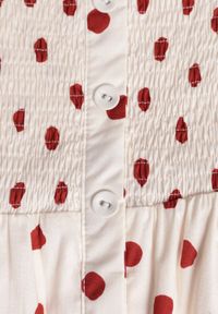 Born2be - Beżowa Sukienka Bawełniana o Rozkloszowanym Kroju z Bufiastymi Rękawami w Groszki Lorairian. Kolor: beżowy. Materiał: bawełna. Wzór: grochy. Styl: klasyczny #8