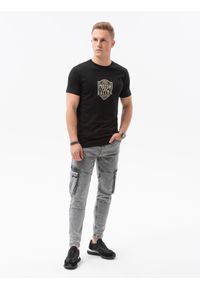 Ombre Clothing - T-shirt męski z nadrukiem S1434 V-25A - czarny - XXL. Kolor: czarny. Materiał: bawełna. Wzór: nadruk. Styl: klasyczny