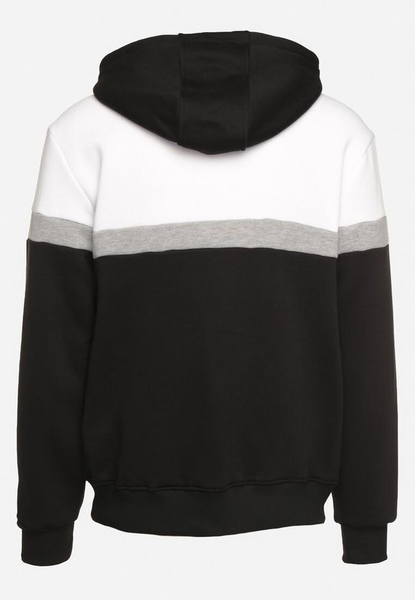 Born2be - Czarno-Biała Bluza o Prostym Kroju z Kapturem Zdobiona Nadrukiem Bonilie. Typ kołnierza: kaptur. Kolor: czarny. Materiał: tkanina. Wzór: nadruk, aplikacja