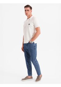 Ombre Clothing - Męska koszulka polo z dekoltem na zamek - biała V1 - Rozmiar: L. Okazja: na co dzień. Typ kołnierza: polo. Kolor: biały. Materiał: bawełna, elastan, dzianina. Styl: sportowy, casual, elegancki #2