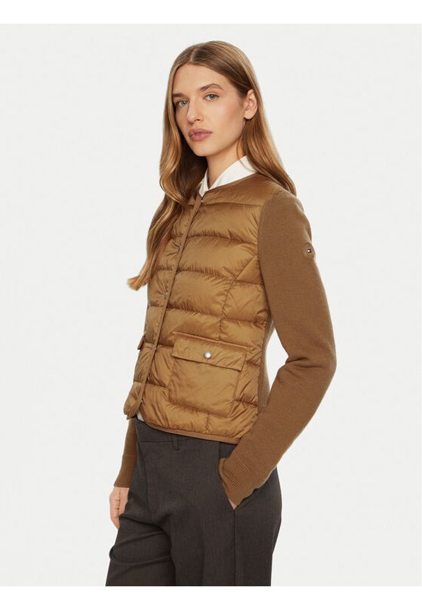 TOMMY HILFIGER - Tommy Hilfiger Kurtka puchowa WW0WW44343 Brązowy Slim Fit. Kolor: brązowy. Materiał: syntetyk