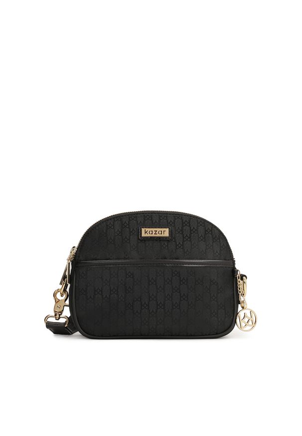 Kazar - Kompaktowa listonoszka 3-komorowa z tkaniny. Kolor: czarny. Wzór: gładki, aplikacja. Materiał: skórzane. Styl: casual