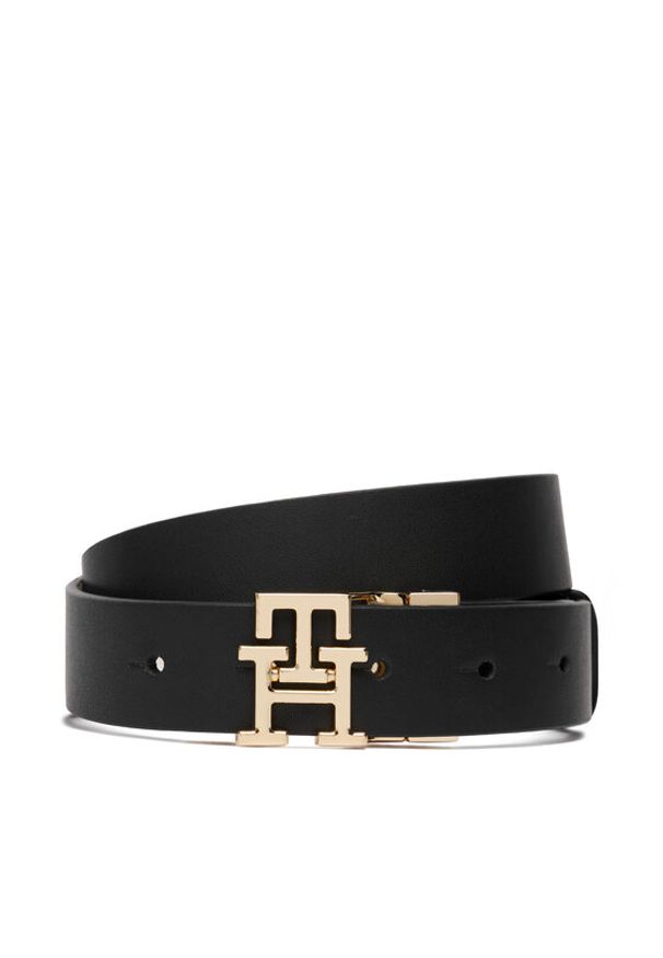 TOMMY HILFIGER - Tommy Hilfiger Pasek Damski Th Logo 3.0 Rev Mono AW0AW18019 Czarny. Kolor: czarny. Materiał: skóra
