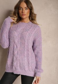 Renee - Fioletowy Sweter z Wełną Ozdobiony Tłoczeniem Ecrisevia. Okazja: na co dzień. Kolor: fioletowy. Materiał: wełna. Wzór: aplikacja. Styl: elegancki, casual #3