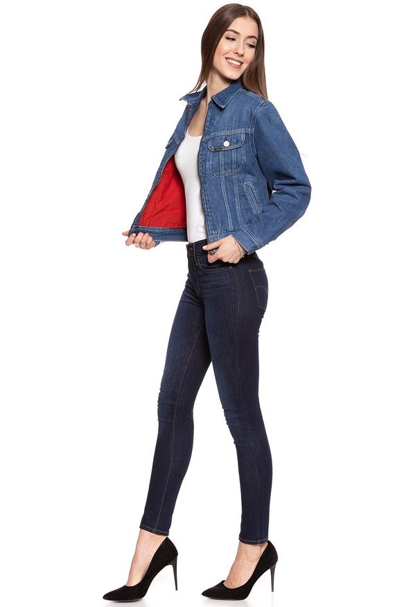Lee - DAMSKA KURTKA JEANSOWA LEE ZIP CROPPED RIDER BELLEVILLE L54DGGMI 112112767. Materiał: jeans