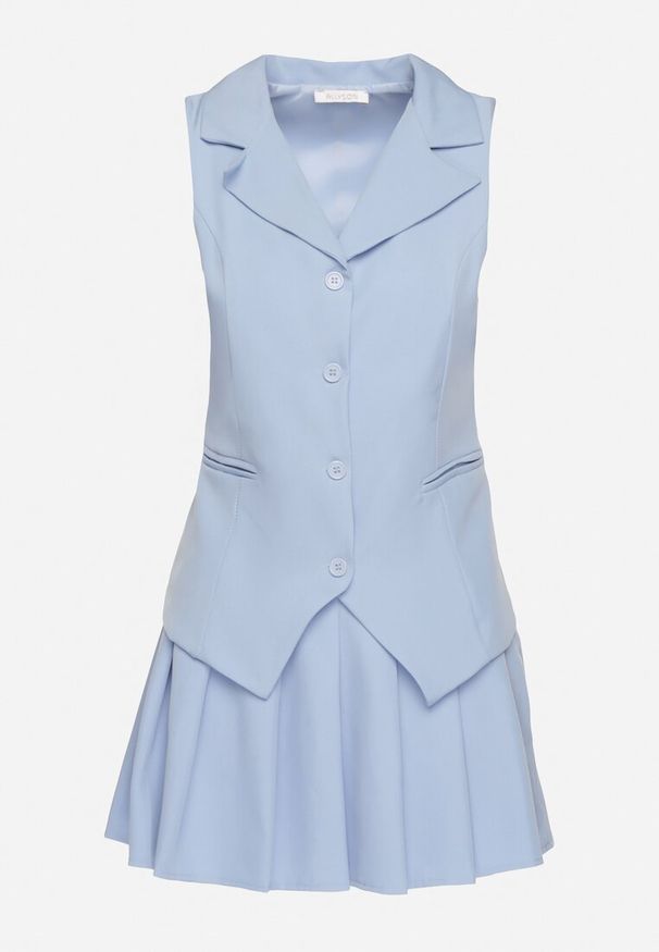 Born2be - Niebieski Komplet Garniturowy Kamizelka i Plisowana Spódnica Ivelkio. Kolor: niebieski