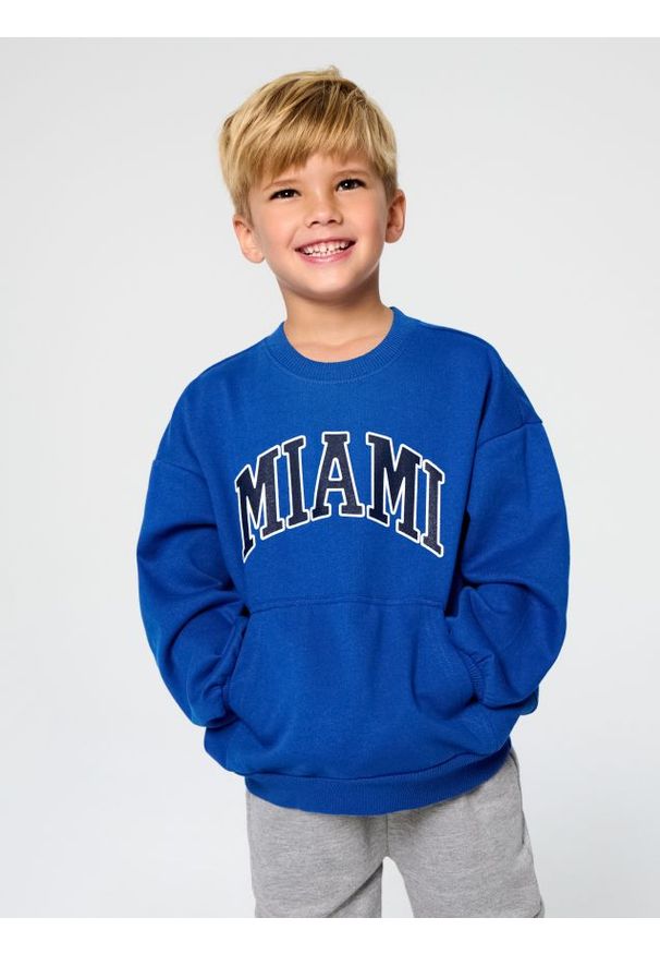 Sinsay - Bluza crewneck z napisem - niebieski. Kolor: niebieski. Wzór: napisy