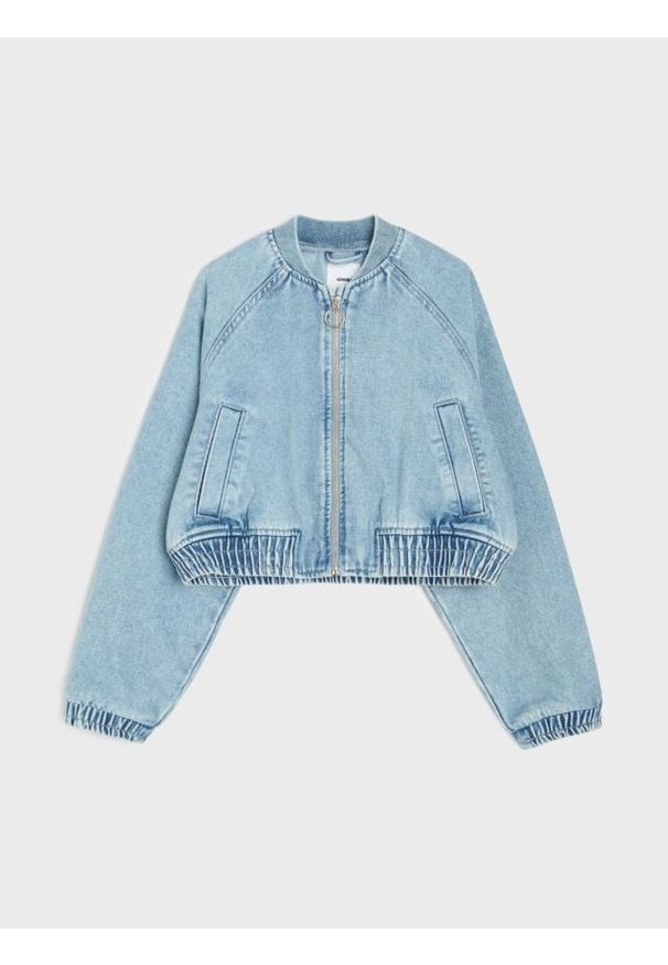 Sinsay - Jeansowa kurtka bomber - niebieski. Kolor: niebieski. Materiał: jeans