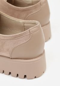 Renee - Ciemnobeżowe Półbuty Mokasyny w Stylu Boat Shoes ze Sznurowaniem Balmitar. Kolor: beżowy. Materiał: jeans #9