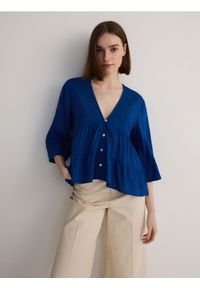 Reserved - Bluzka z wiskozą - niebieski. Kolor: niebieski. Materiał: wiskoza #1